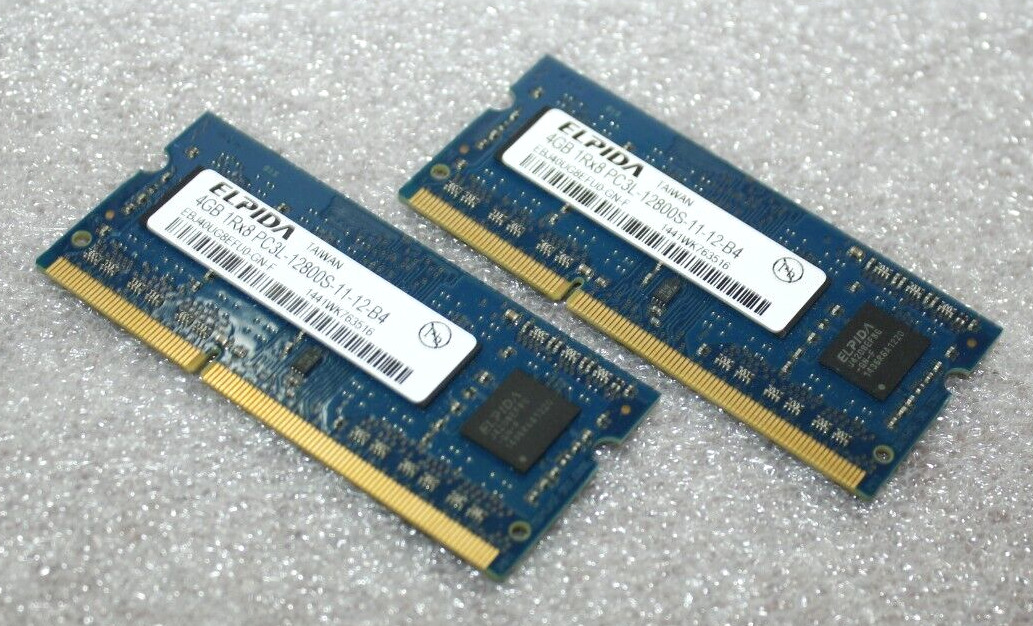 Elpida 8GB (2X4GB) 1Rx8 DDR3 PC3L-12800S Laptop Memory Ram EBJ40UG8EFU0-GN-F