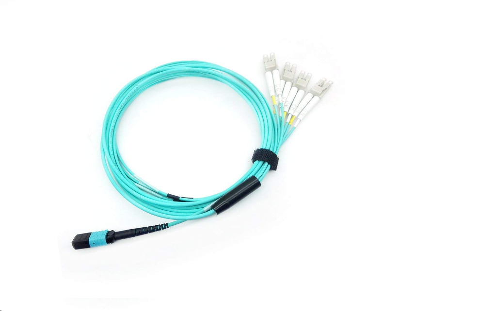 100m MTP/MPO to 8 x LC (4 Duplex) Breakout OM3 Multimode Fiber Optic Cable-0987
