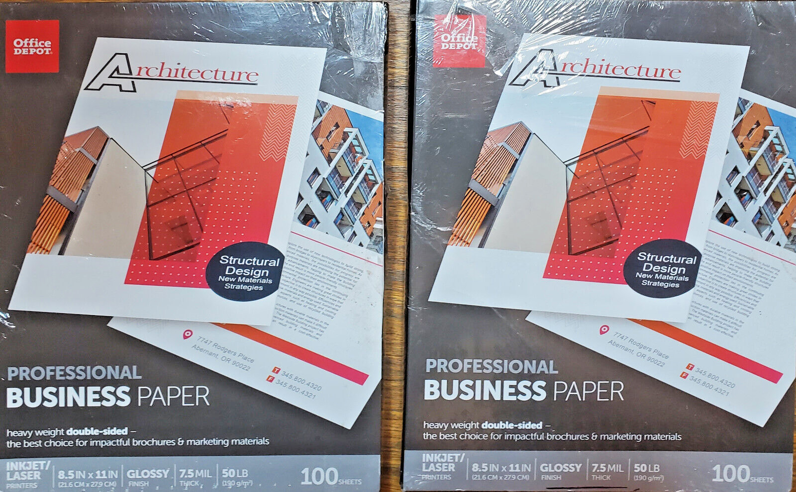 Lot Of TWO: Office Depot Professional Business Paper 8.5X11-7.5 mil 50lb Glossy