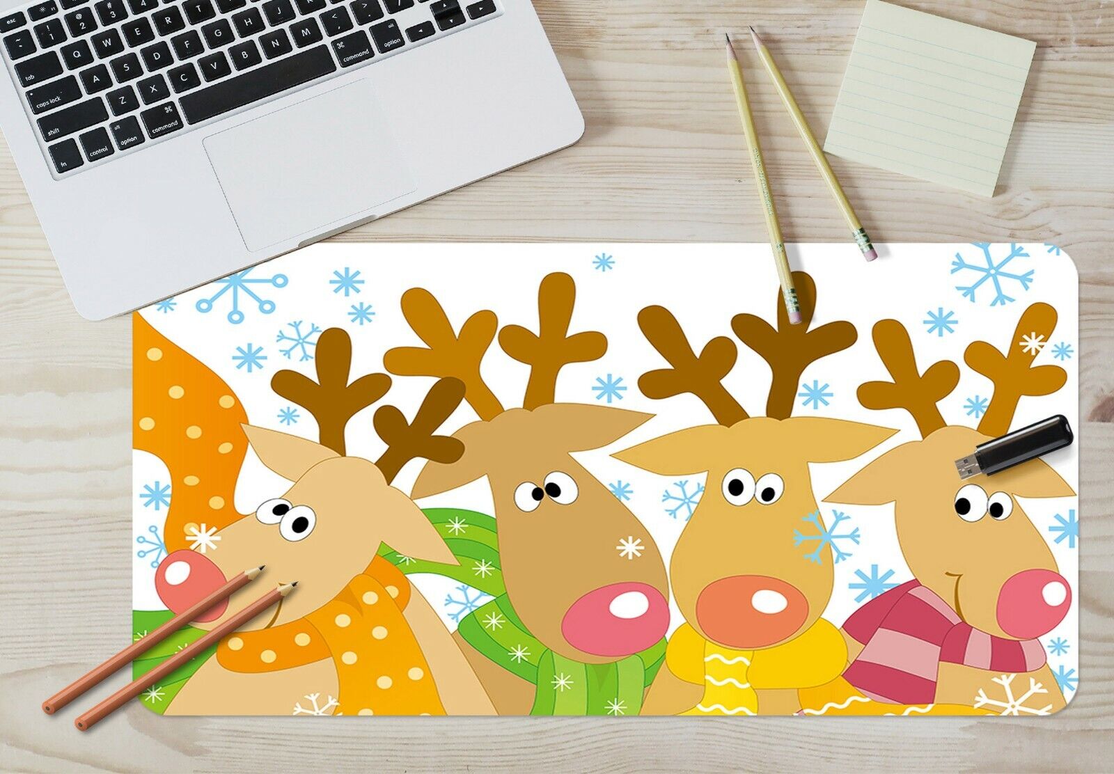3D Snowflake Scarf Deer Antlers G709 Christmas Non-slip Desk Mat Keyboard Pad Am