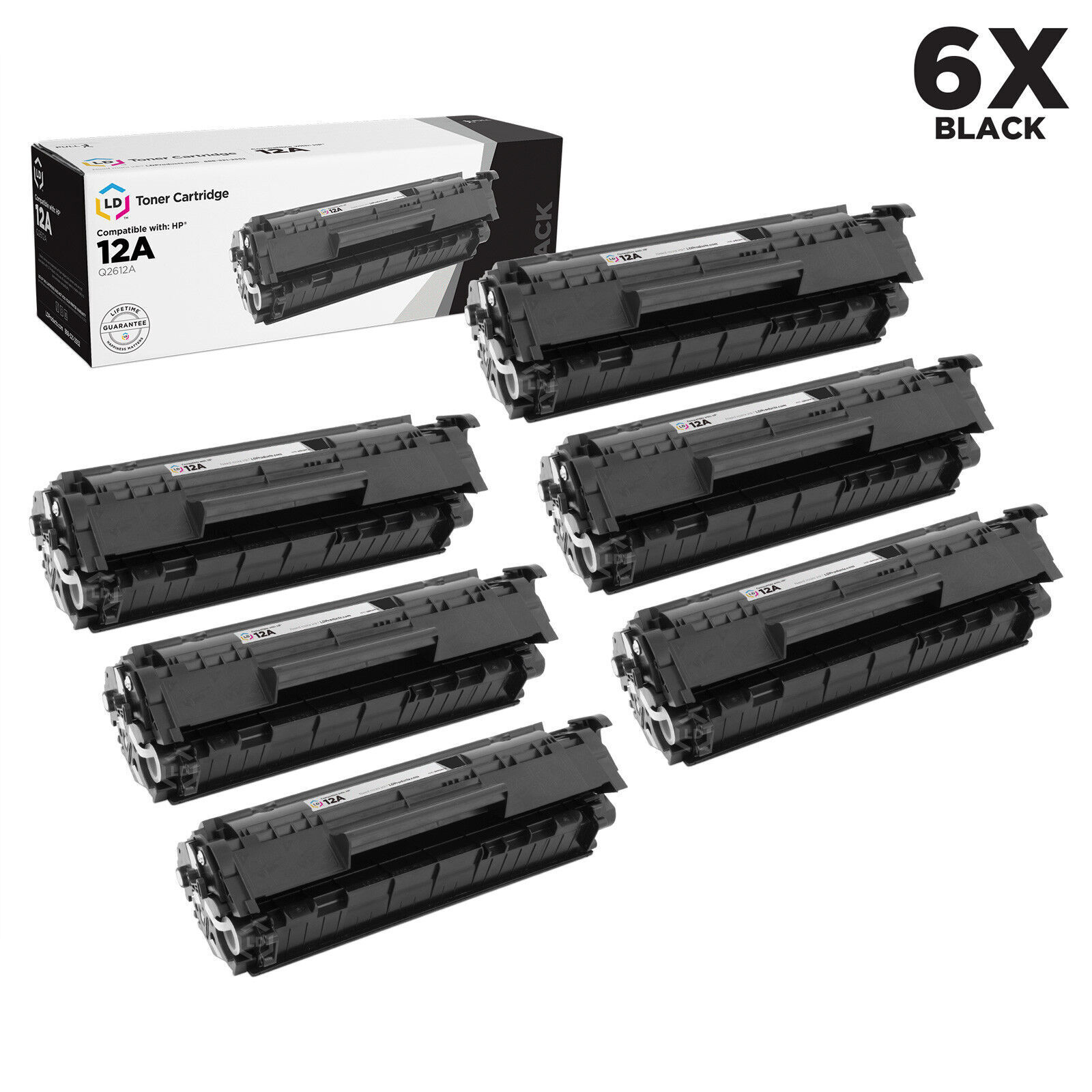 LD 6PK Comp Black Laser Toner Cartridge for HP 12A Q2612A LaserJet 1022nw 3015