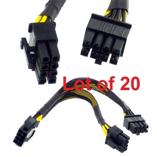 Lot of 20 6' EPS 12V 8 pin to Dual 8 pin Y Splitter Power Cable YEP-S828 