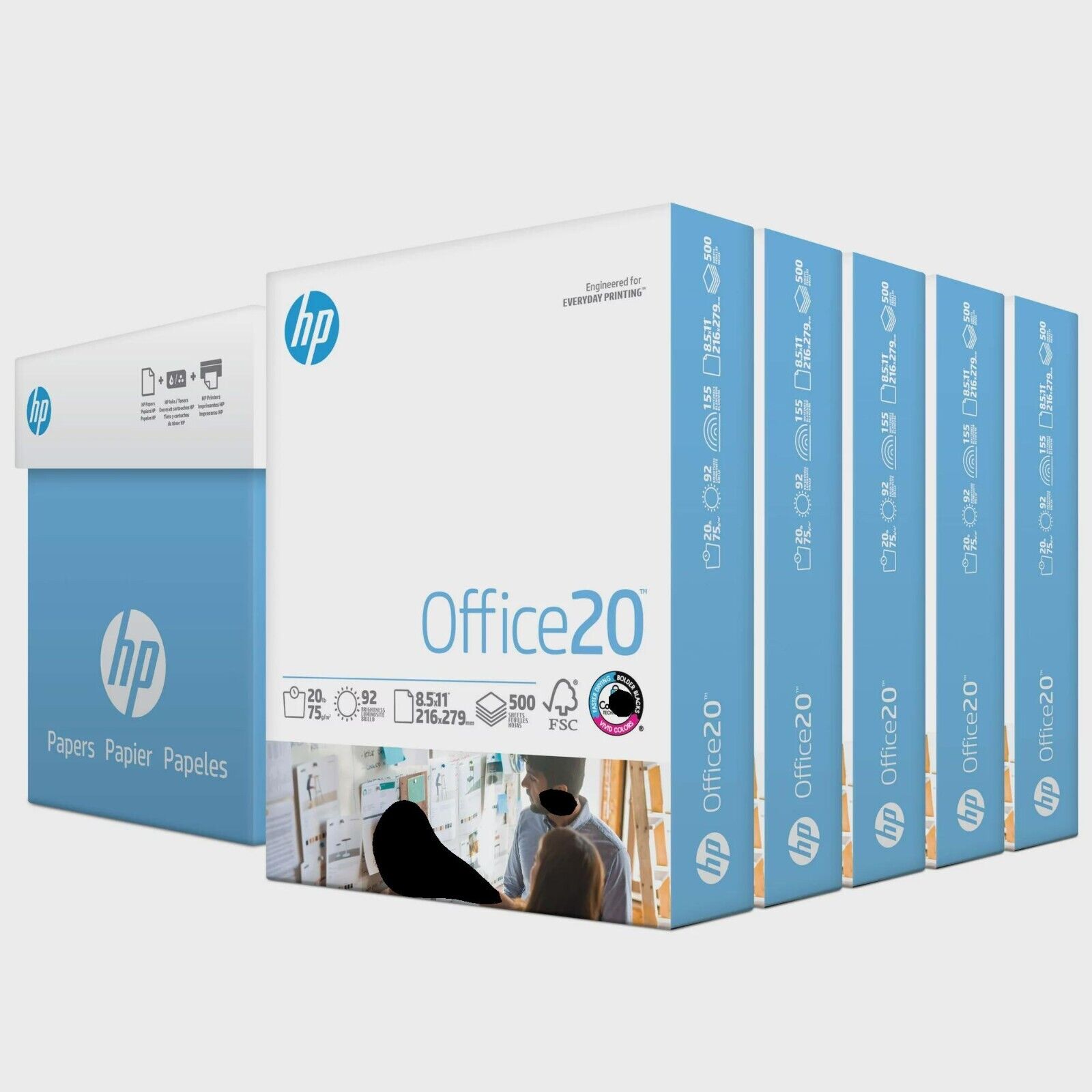 HP Office20, 20lb, 8.5 x 11, 5 reams, 2500 sheets