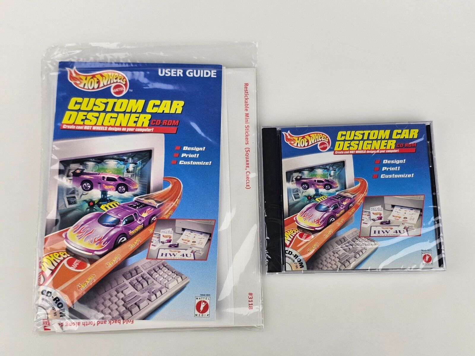Hot Wheels Custom Car Label Designer CD Software User Guide Sticker Sheets 1997
