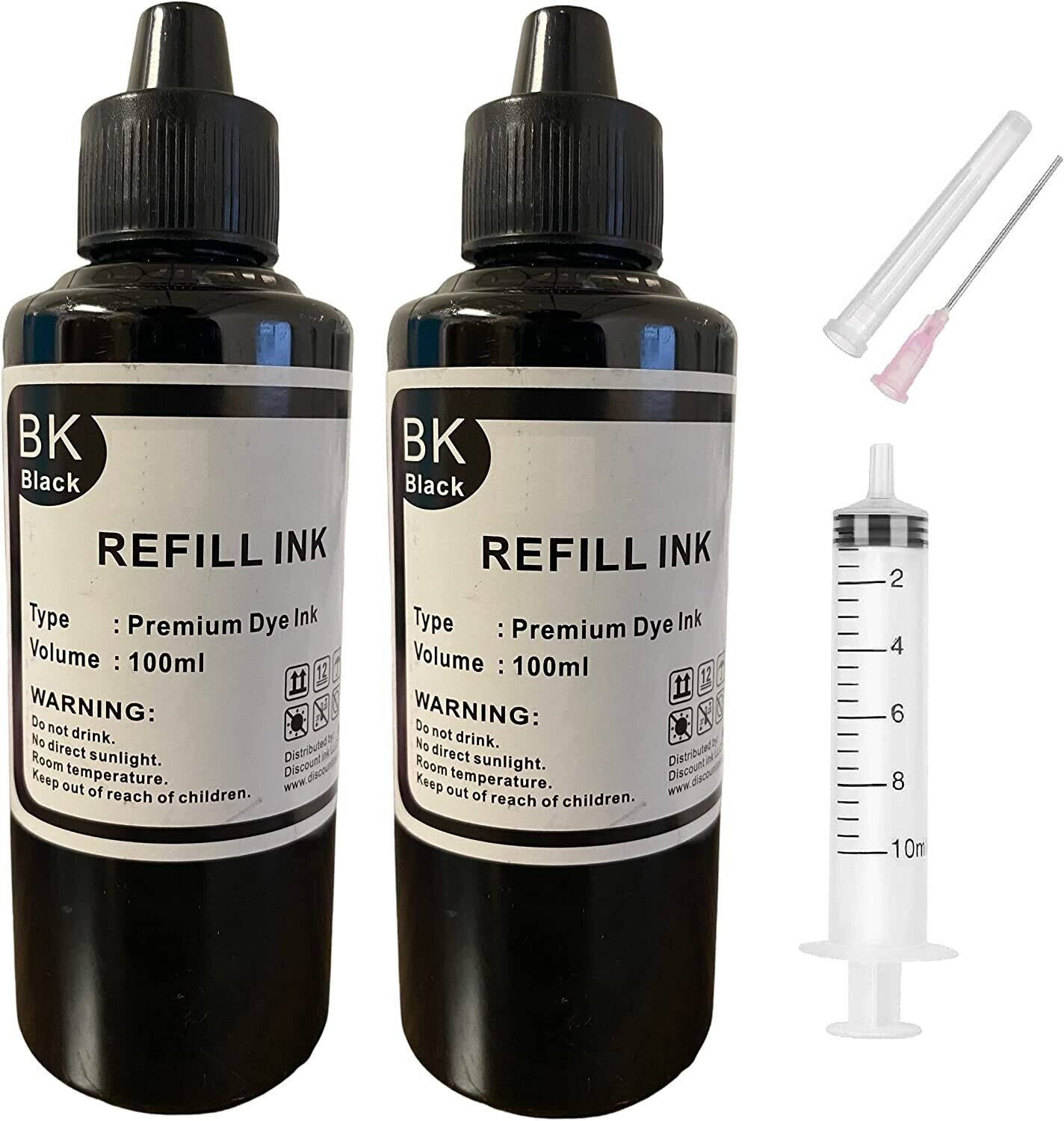 2x100ml Bulk Refill Ink for HP Epson Canon Brother inkjet printer BLACK +syringe