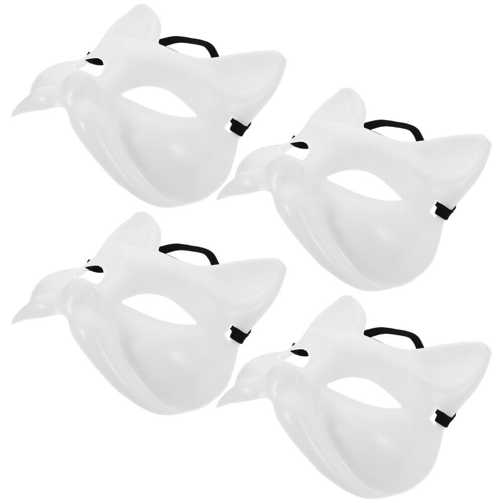  4 Pcs White Plastic Blank Mask Man Cat Dress up Masks DIY Animal