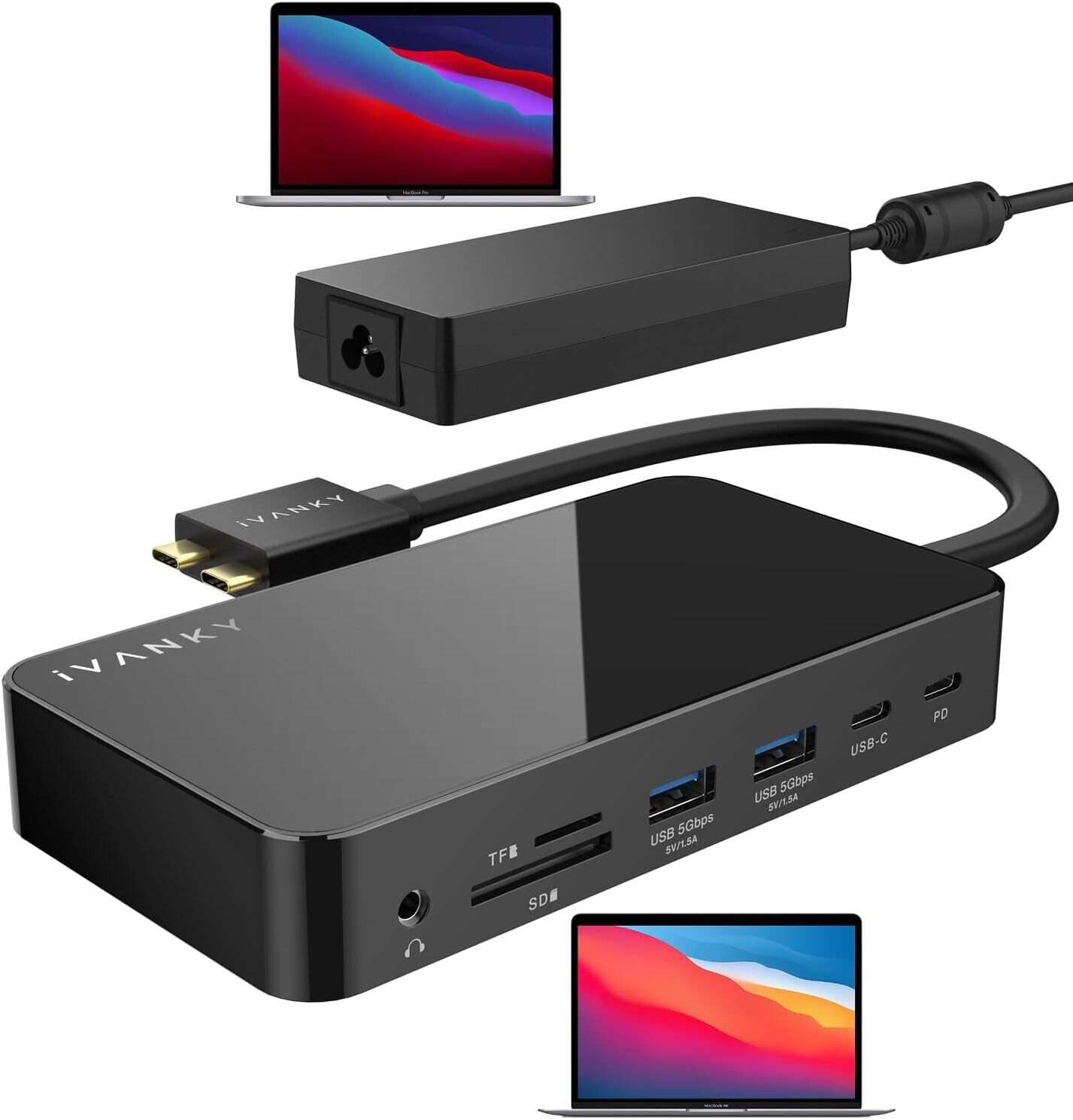 Ivanky 12 In 2 USB-C Macbook Pro Docking Station Dual 4K@60 Hz