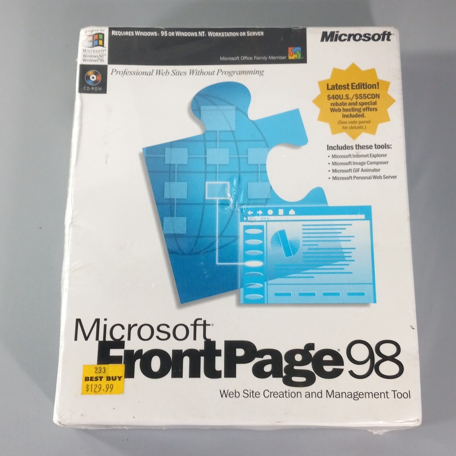 Microsoft Front Page 98 CD-ROM Web Site Creation Management Tool 392-00266 NOS