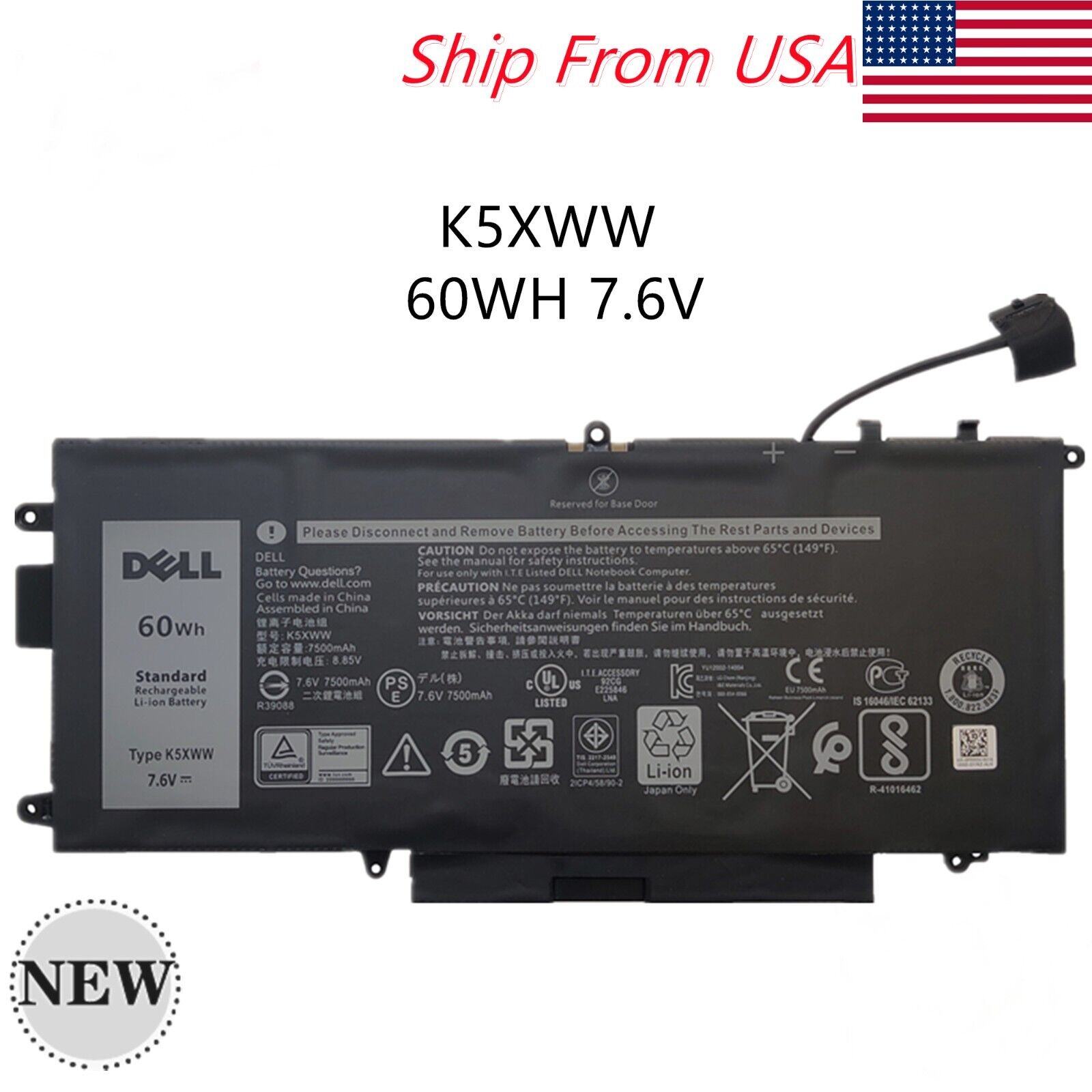 Genuine 60Wh K5XWW Battery For Dell Latitude 5289 7389 7390 2-in-1 Series N18GG