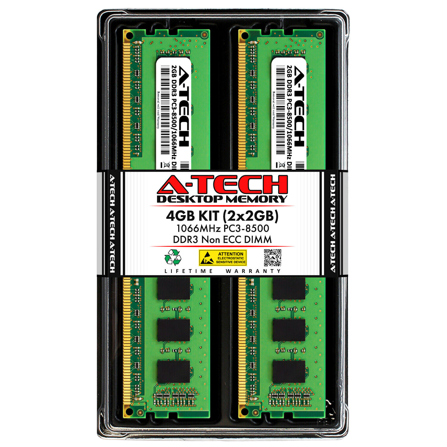 A-Tech 4GB 2 x 2GB PC3-8500 Desktop DDR3 1066 MHz 240-Pin DIMM Memory RAM 4G 2G