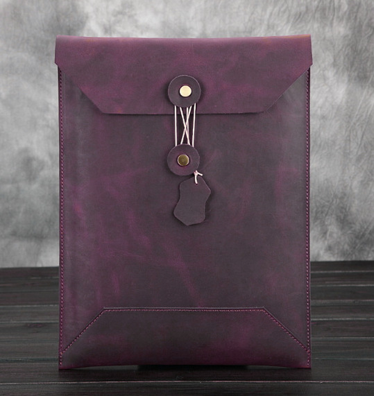 cow Leather file Folder pocket Messenger case bag Briefcase customize purple 622