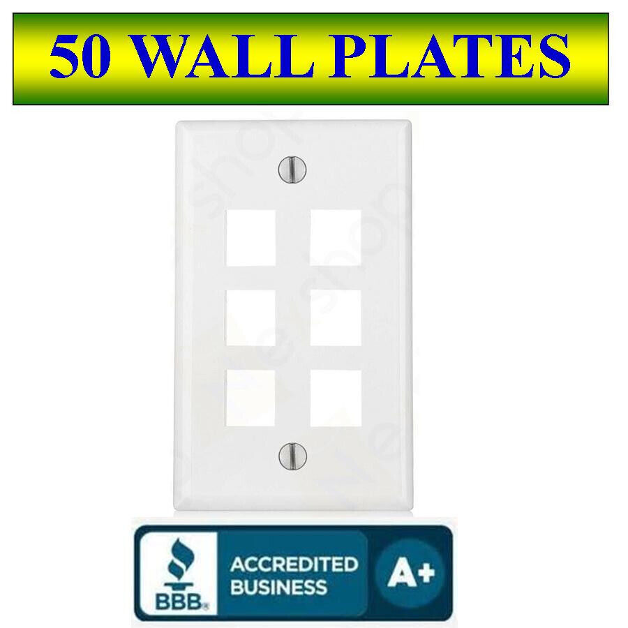 5 PACK Wall Plate 6 Port White Keystone Jack for RJ45 HDMI, USB, A/V Connectors