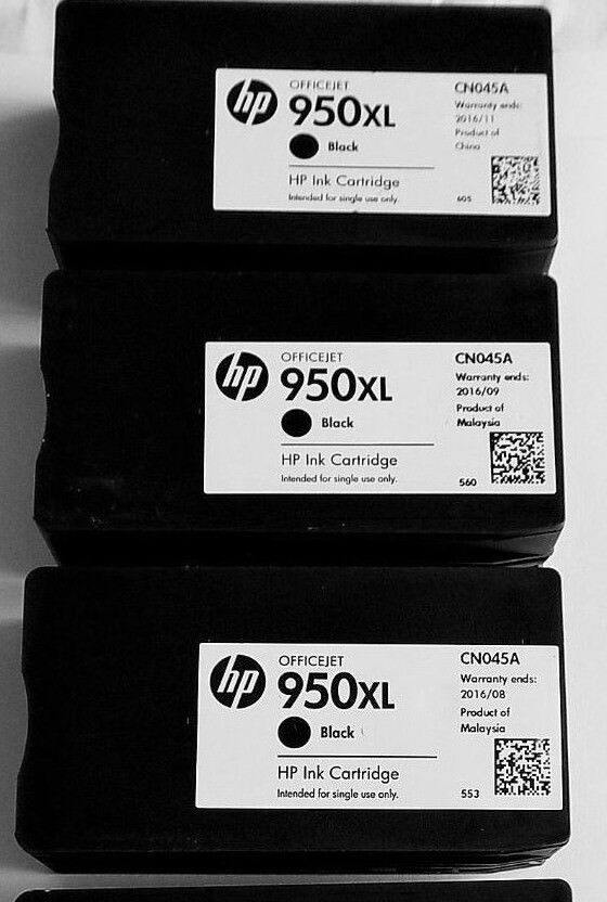 3 Mostly New Genuine HP 950XL BLACK Inkjets 90% Ink Remaining 2019 - 2020