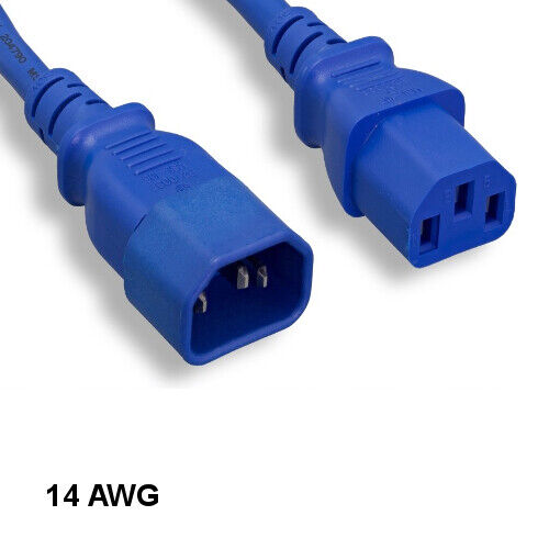 Kentek Blue 3' ft 14 AWG Color Power Cord IEC60320 C13 To IEC60320 C14 15A/250V