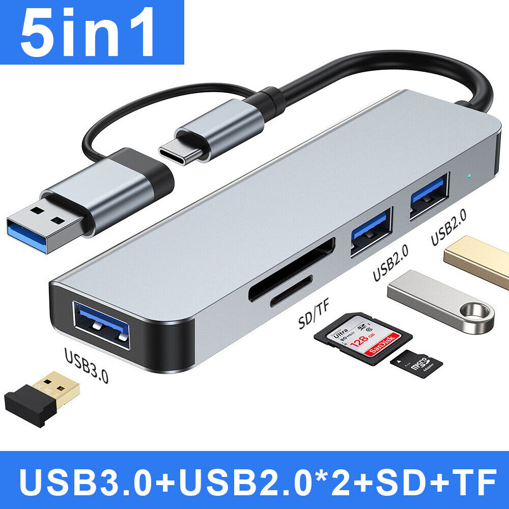 5 in 1 USB / Type C To USB SD/TF Card Reader Adapter Hub For Computer Cellphone