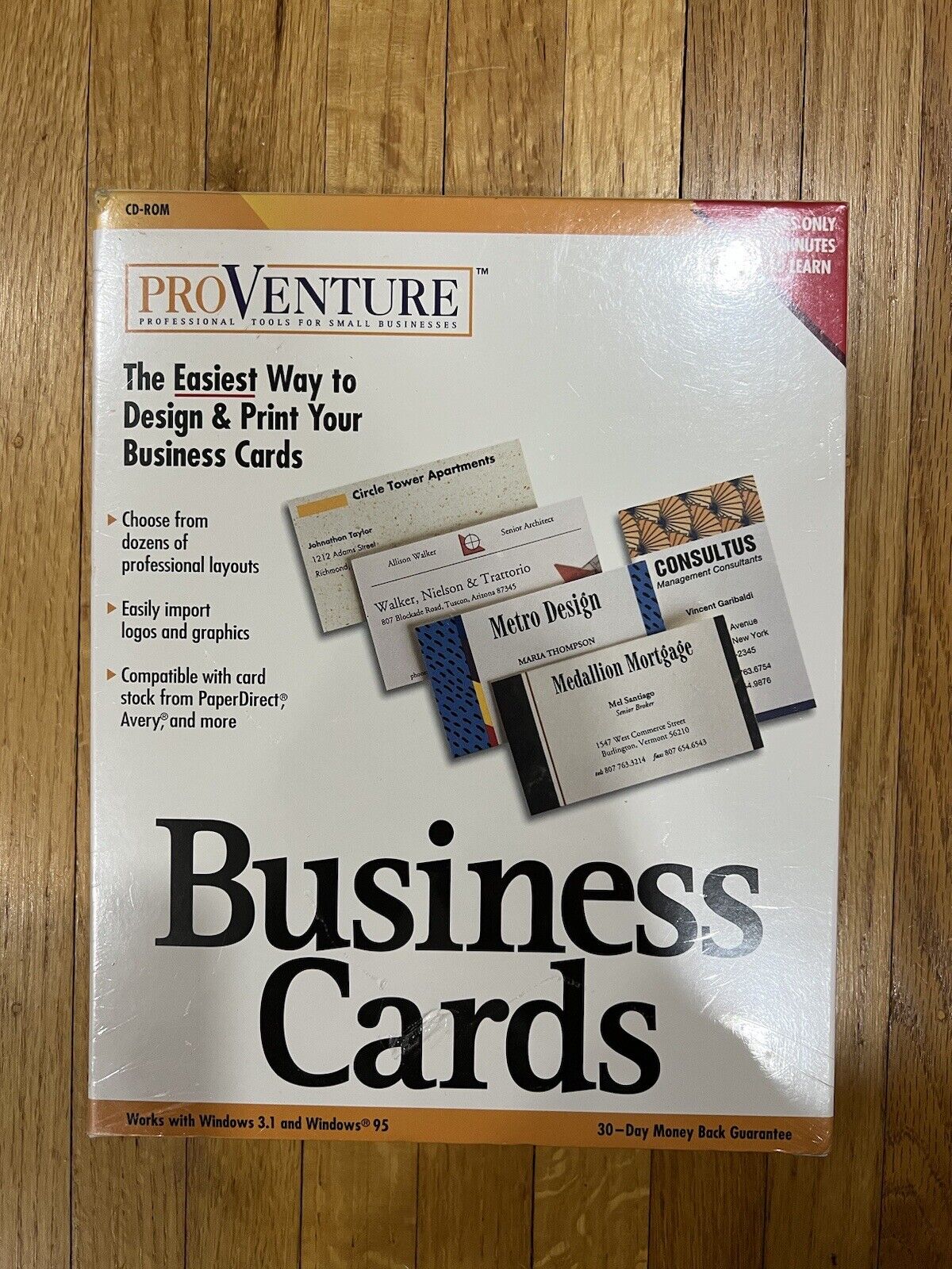 NEW ProVenture Business Cards Design Print CD Software Windows 3.1/Windows 95