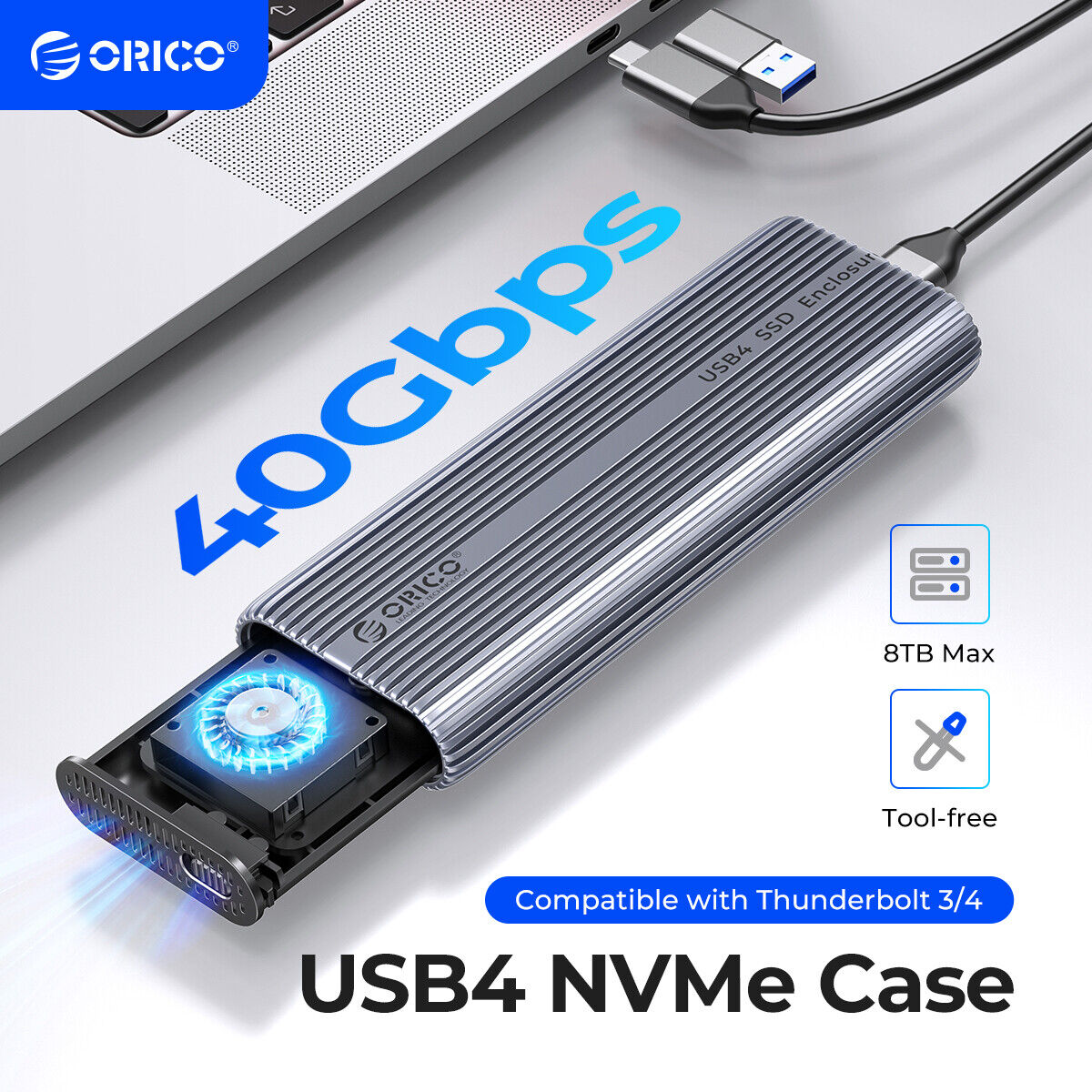 ORICO USB4 M.2 NVMe SSD Enclosure 40Gbps M.2 Case for NVMe/PCIE 4.0 SSD&UASP 8TB