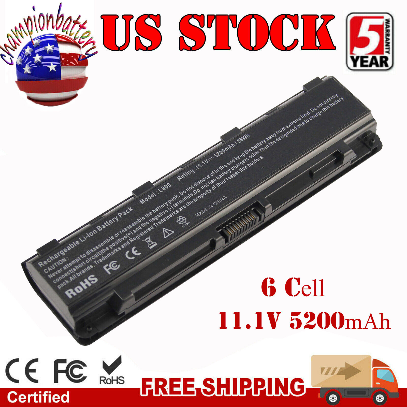 Rechargable for Battery Pack Model No. PA5024U-1BRS.Toshiba LAPTOP C50-A C50D-A