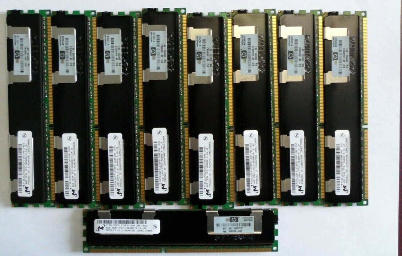 36GB (9x4GB) HP 500203-061 PC3-10600R Server Ram Micron MT36JSZF51272PZ-1G4F1AB