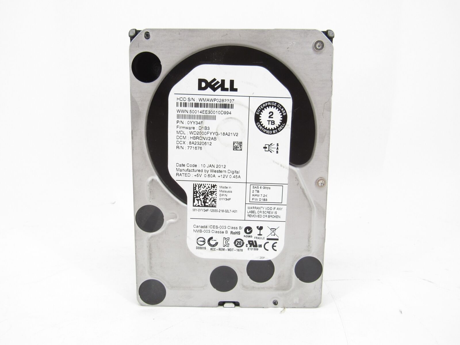 Dell 0YY34F 2TB 7.2k RPM 3.5 SAS 6Gbps Hard Drive Grade A Western Digital WD