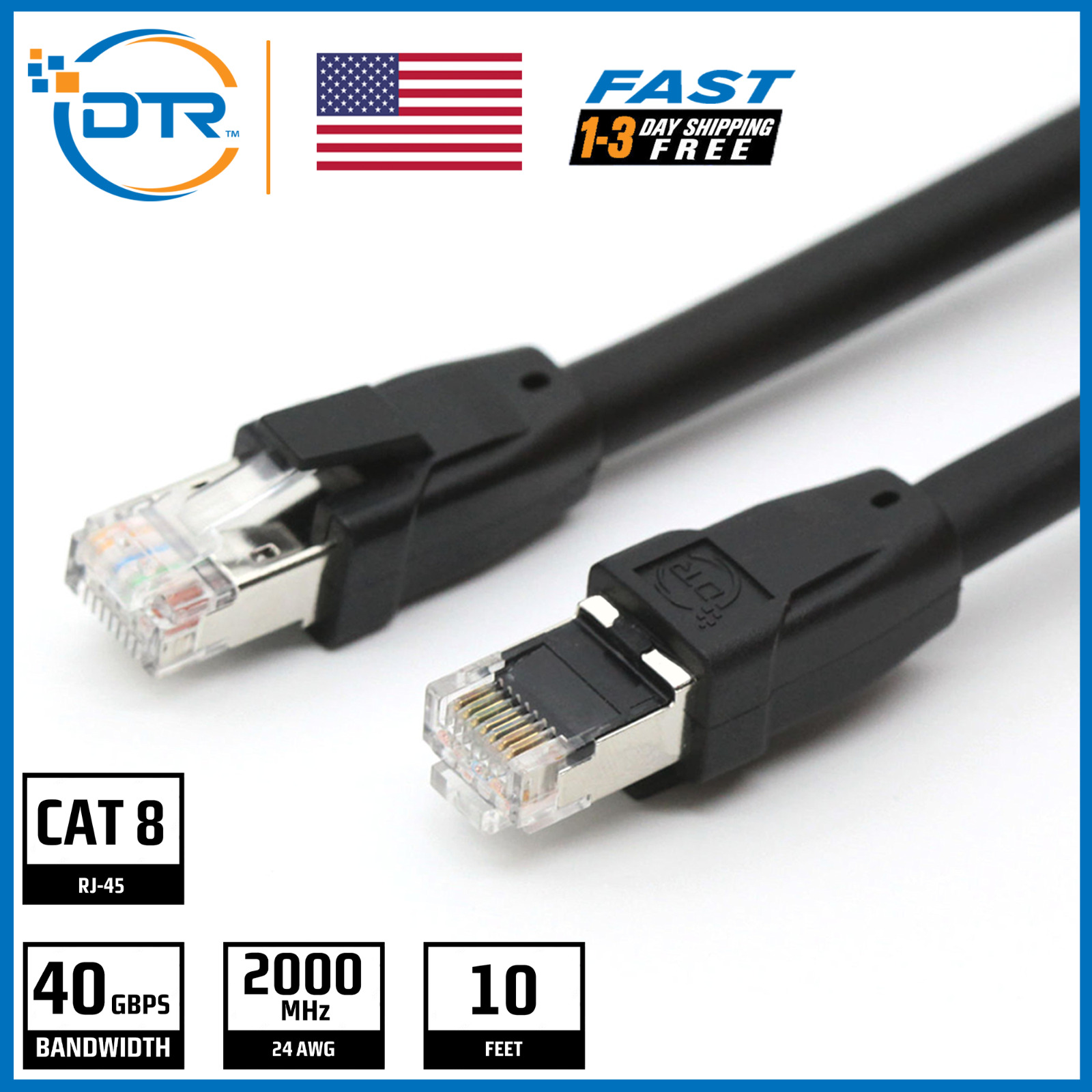 CAT 8 Ethernet Cable 10 ft Heavy Duty 40 Gbps PIMF RJ45