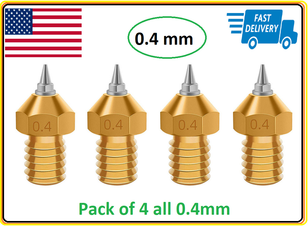 pack of 4  V6 Nozzle Set M6/1.75mm 0.4 mm Removable Tips For E3D V6 Hot End.