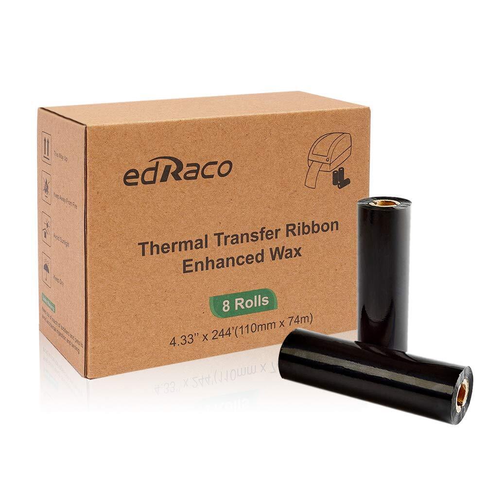 Desktop Thermal Transfer Ribbons -Enhanced Wax, 8 Rolls, 4.33 x 244'/110mm x 74m
