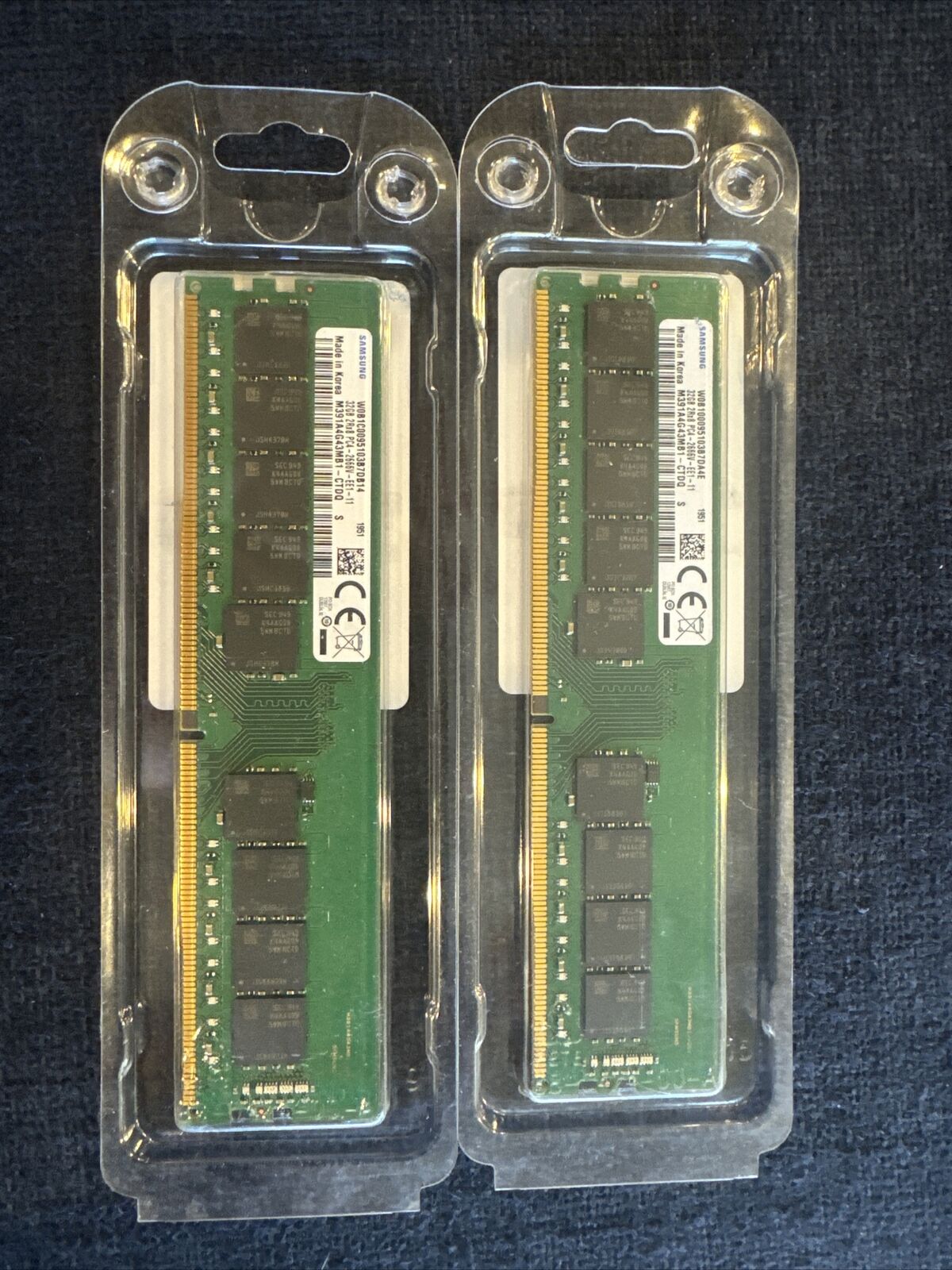 Lot of 2 x Samsung 32GB 2666MHz DDR4 ECC Unbuffered M391A4G43MB1-CTDQ Memory