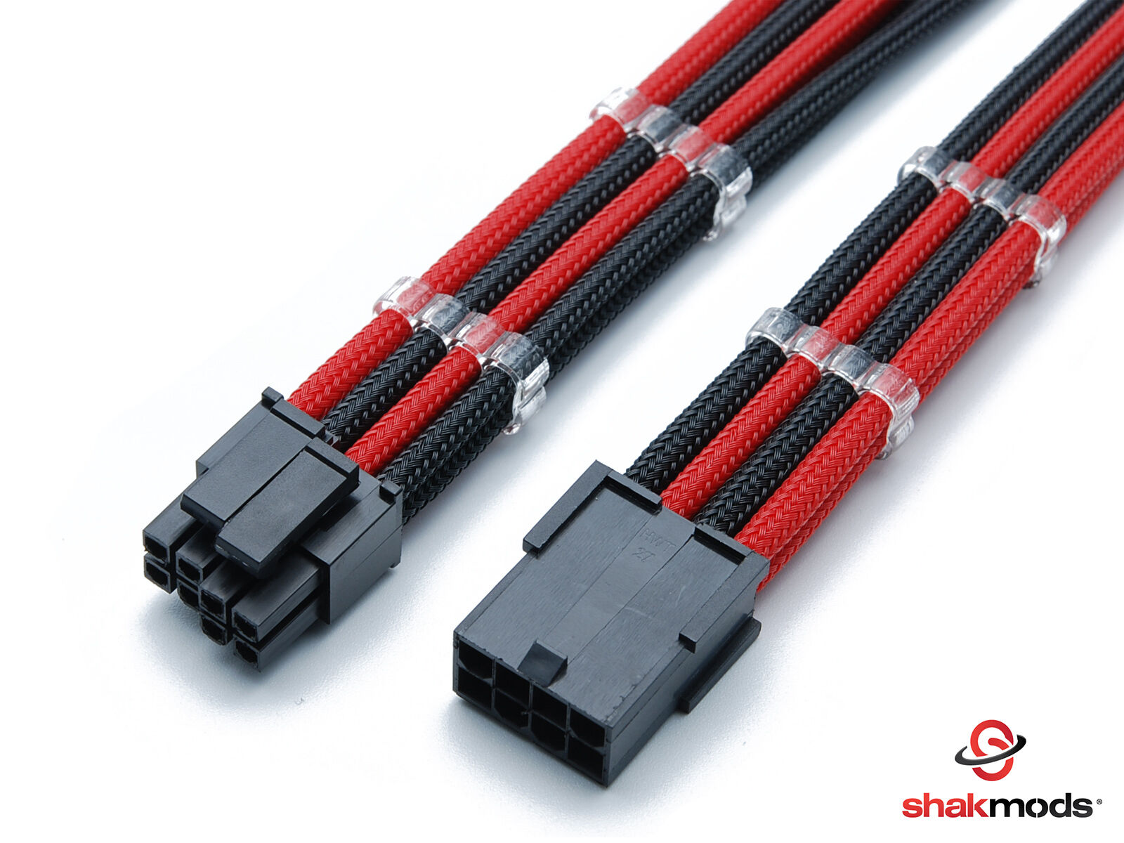 4 + 4 Pin ATX CPU Black Red Sleeved Extension Cable 30cm Shakmods 2 Cable Combs