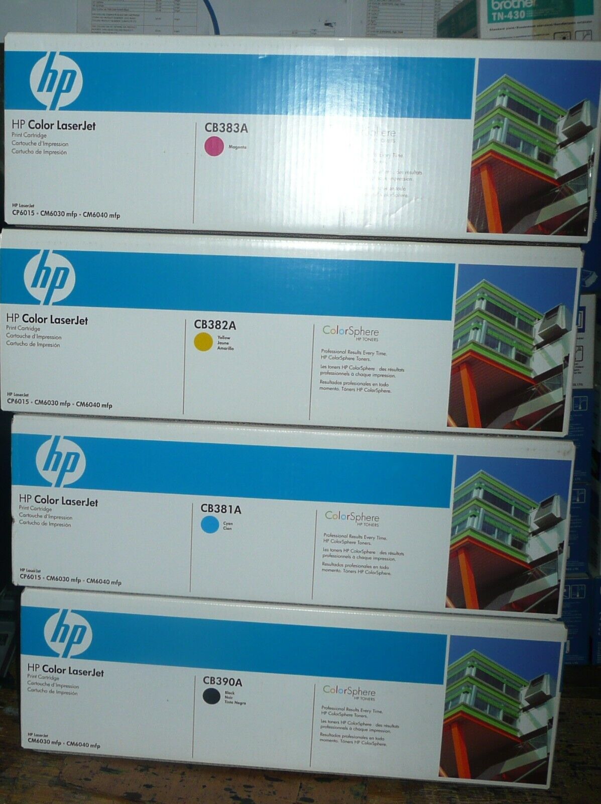 Set of 4 HP 824A 825A Toner Cartridge Black Yellow Magenta Cyan CB390A CM6030 wb