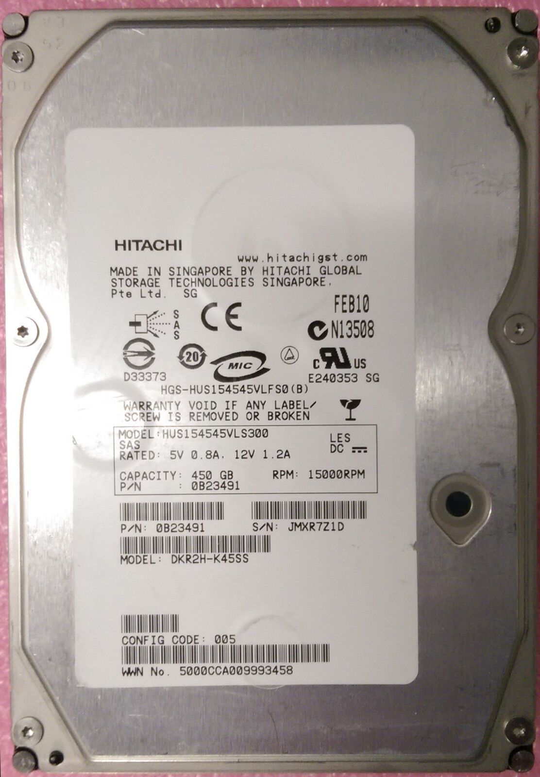 Hitachi 450GB 15K SAS Hard Drive DKR2H-K45SS HUS15454VLS300