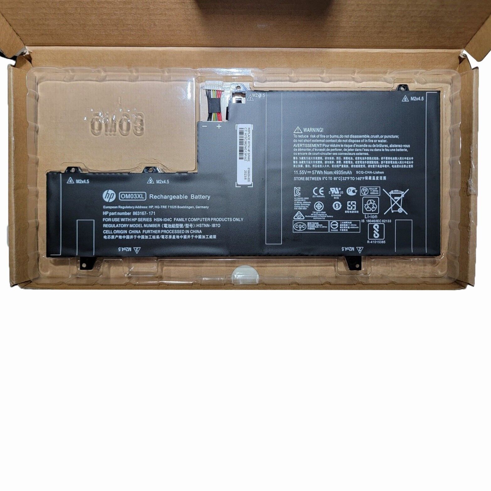 Genuine OM03XL Battery For HP EliteBook X360 1030 G2 863167-1B1 863167-171 57WH