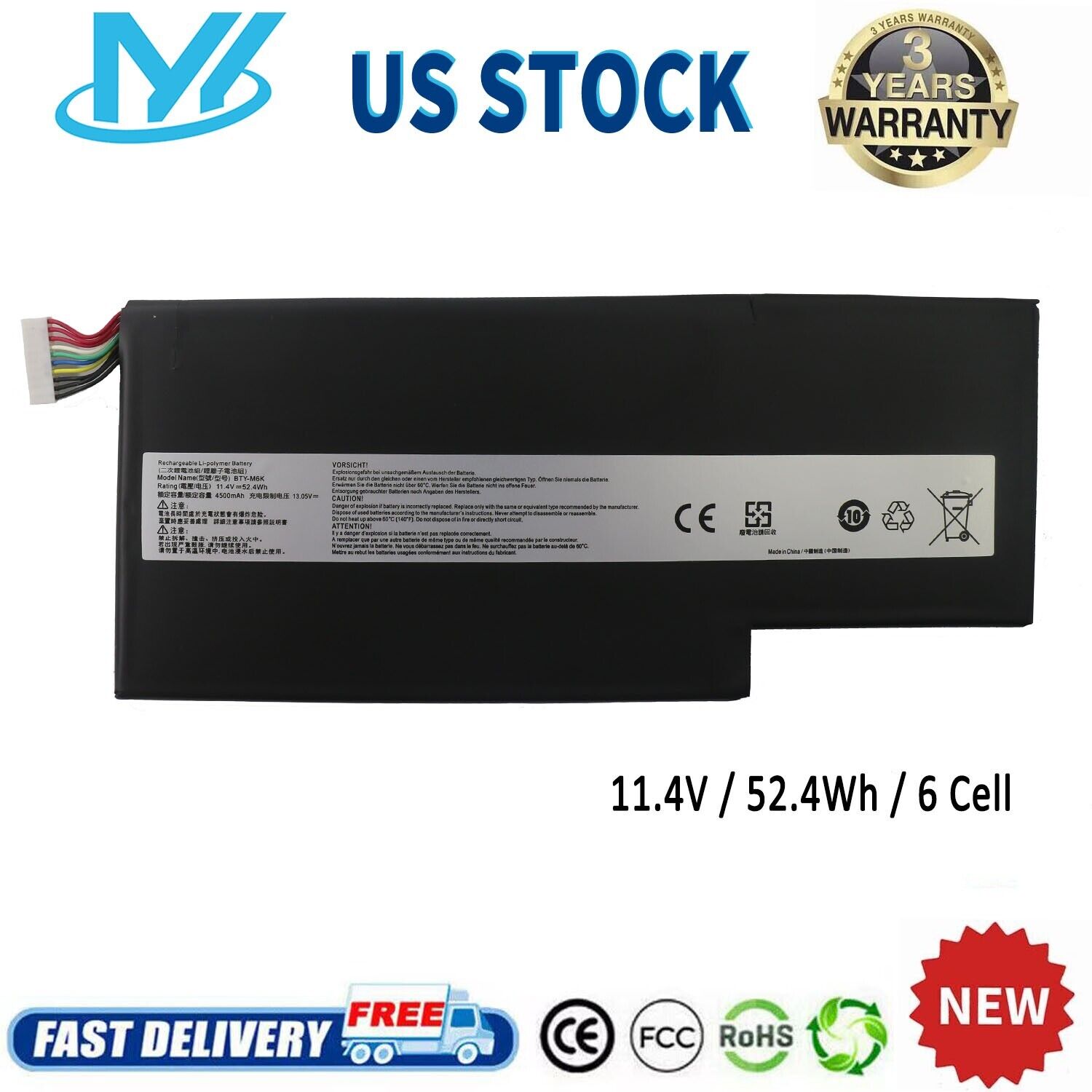 ✅BTY-M6K Battery For MSI GF63 Thin 8RD 8RC 9SC GF75 Thin 3RD 8RC 8RD 9SC 52.4Wh