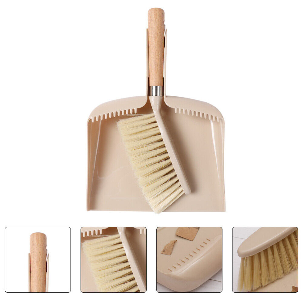 Mini Hand Broom & Dustpan Set for Desk, Car & Home - Beige (2pcs)