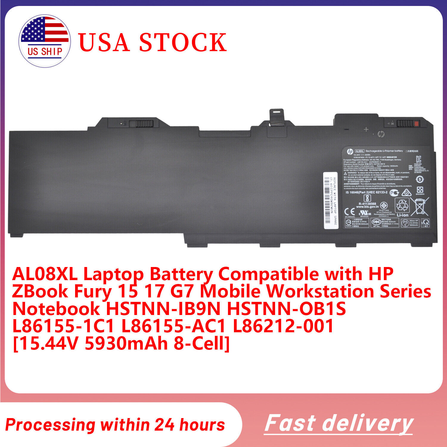 Genuine AL08XL AL08094XL Battery HP ZBook Fury 15 G7 G8 Fury 17 G7 G8 HSTNN-IB9N