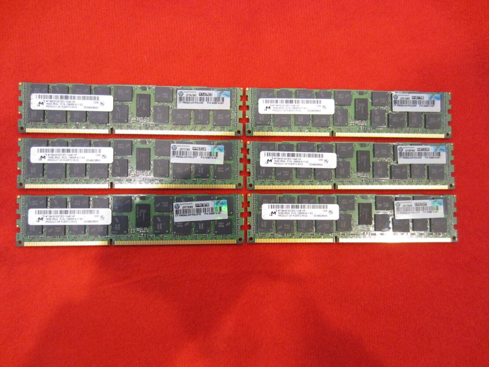 Lot of 6pcs Micron 16GB 2Rx4 PC3-10600R DDR3-1333Mhz Ecc-Reg Server Memory