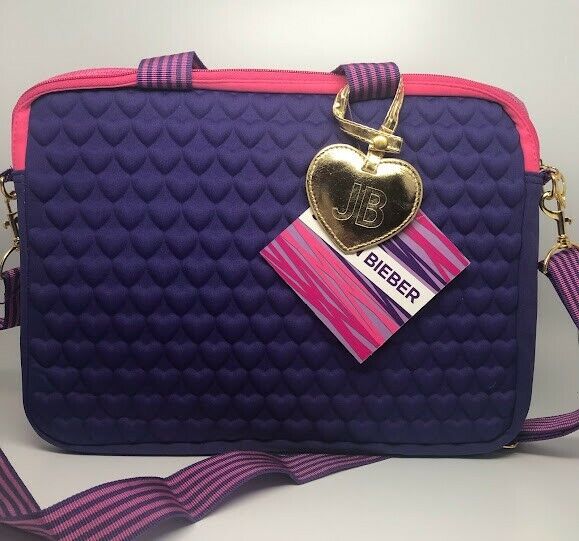 Justin Bieber Computer Laptop Case Purple Pink Gold Heart Strap Tote Bag Purse