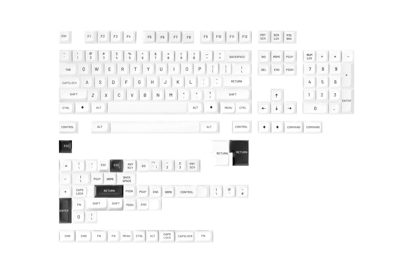 DROP MT3 Black-on-White Keycap Set, ABS Hi-Profile Keycaps, Doubleshot Legend...