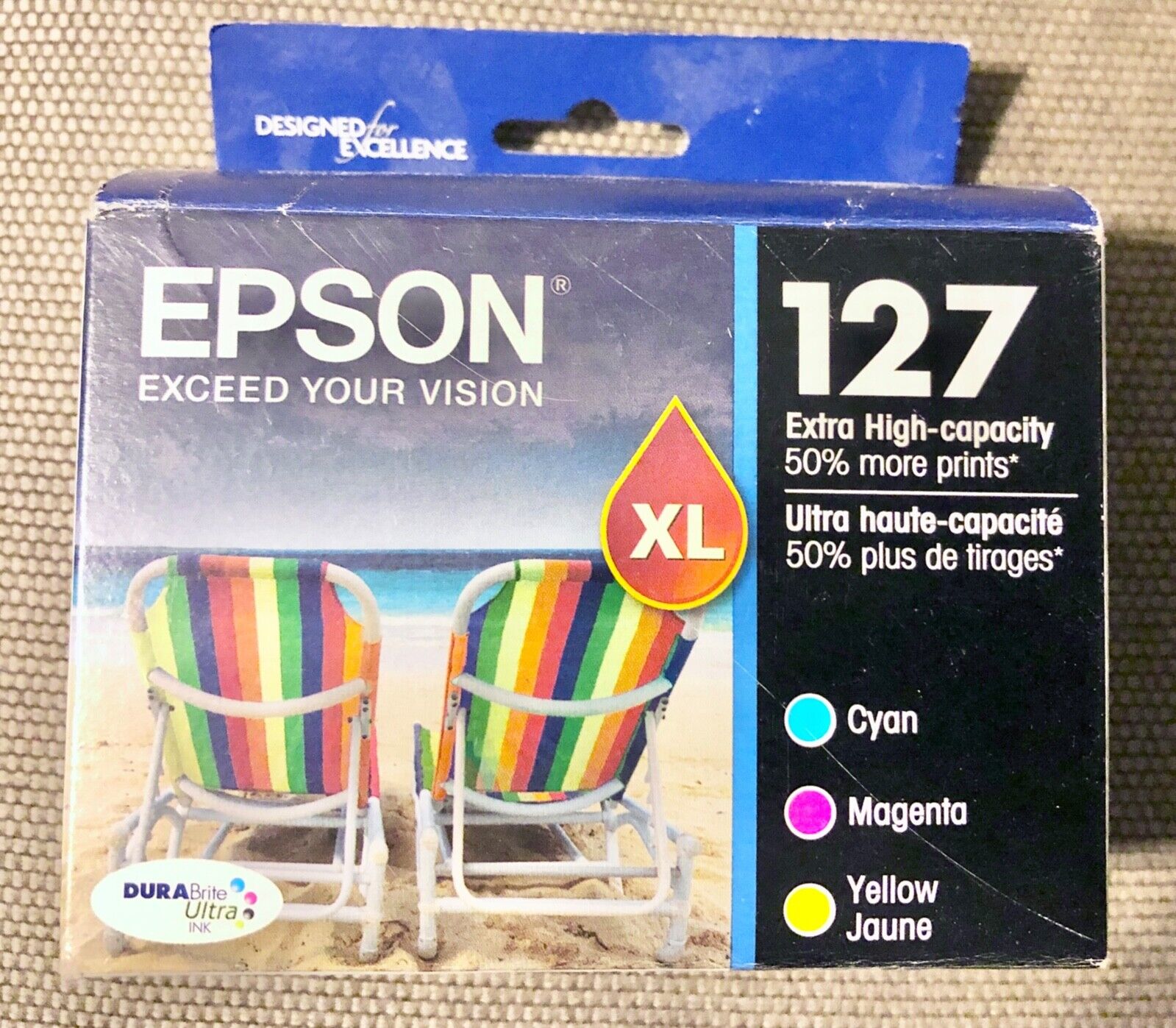 Epson 127XL Cyan Magenta Yellow 3-Pack Ink Cartridges T127520 Genuine Exp 09/19