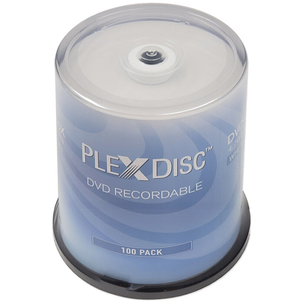 100 PC PlexDisc 16X 4.7GB DVD-R White Inkjet Hub Printable Disc Cake Box 632-215