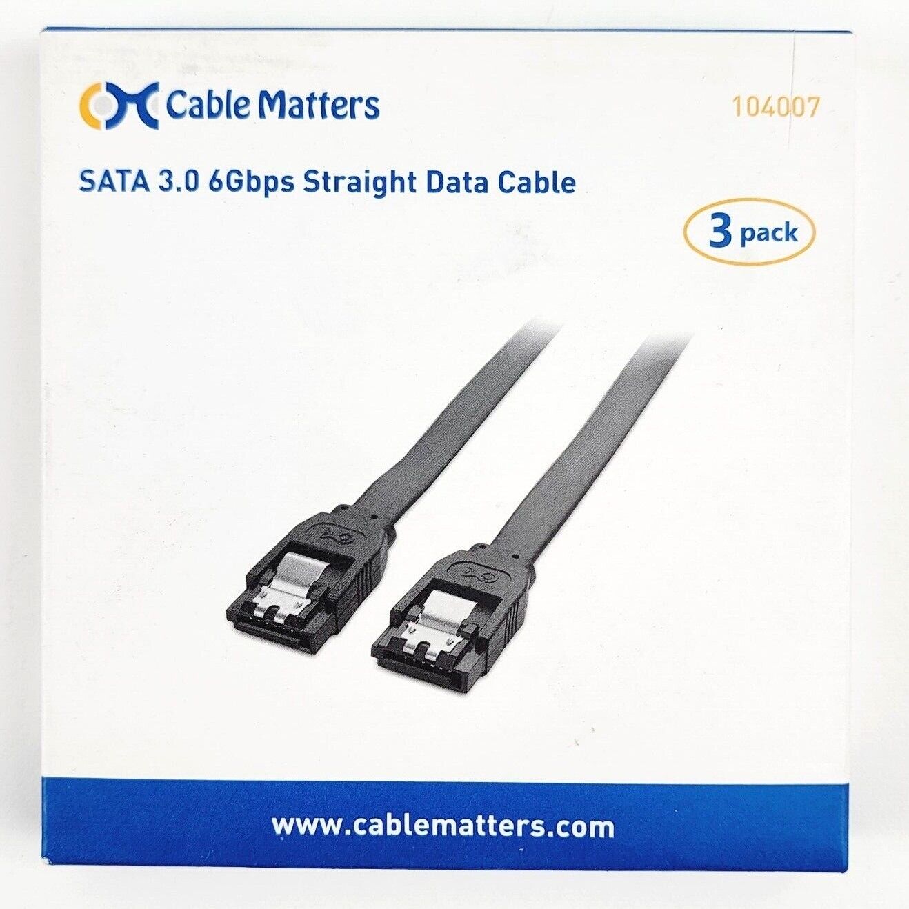  3 Pack Cable Matters 18 Inch SATA 3 6.0 Gbps Cable Low Profile Easy Grip