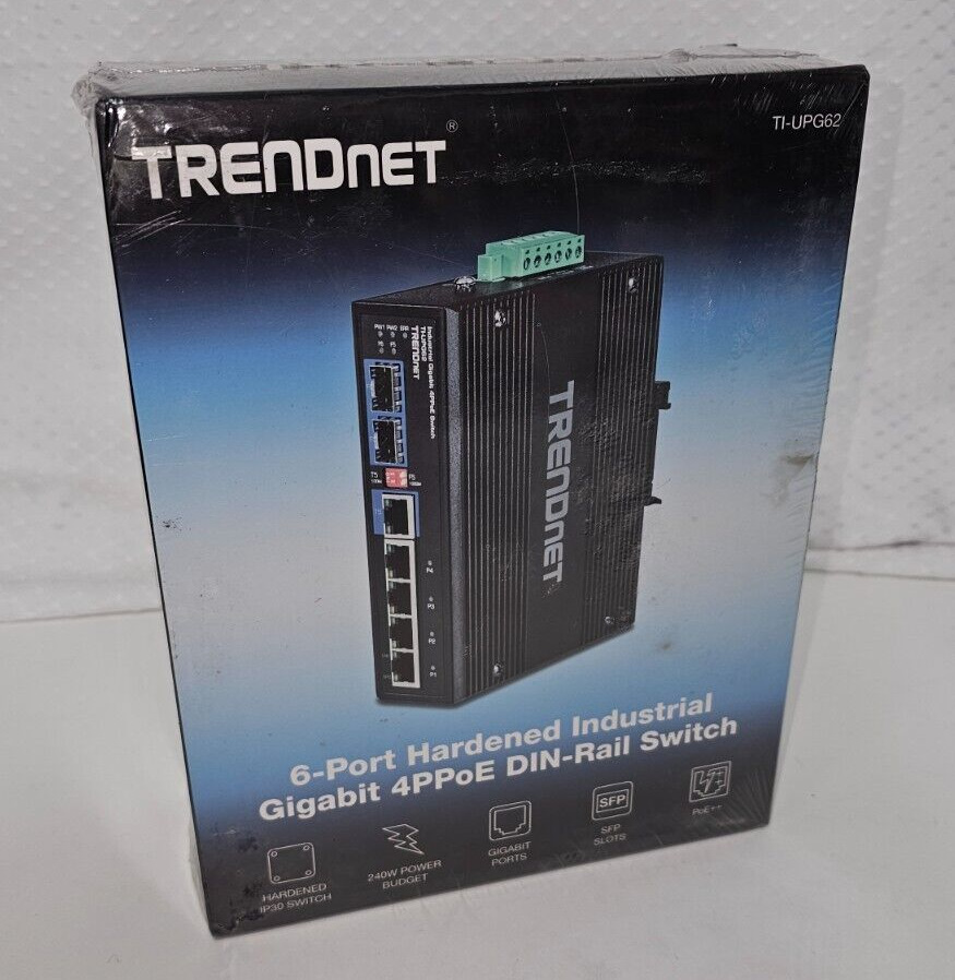 Trendnet TI-UPG62 6 Port Ultra Hardened Industrial 4PPoE Din Rail Switch