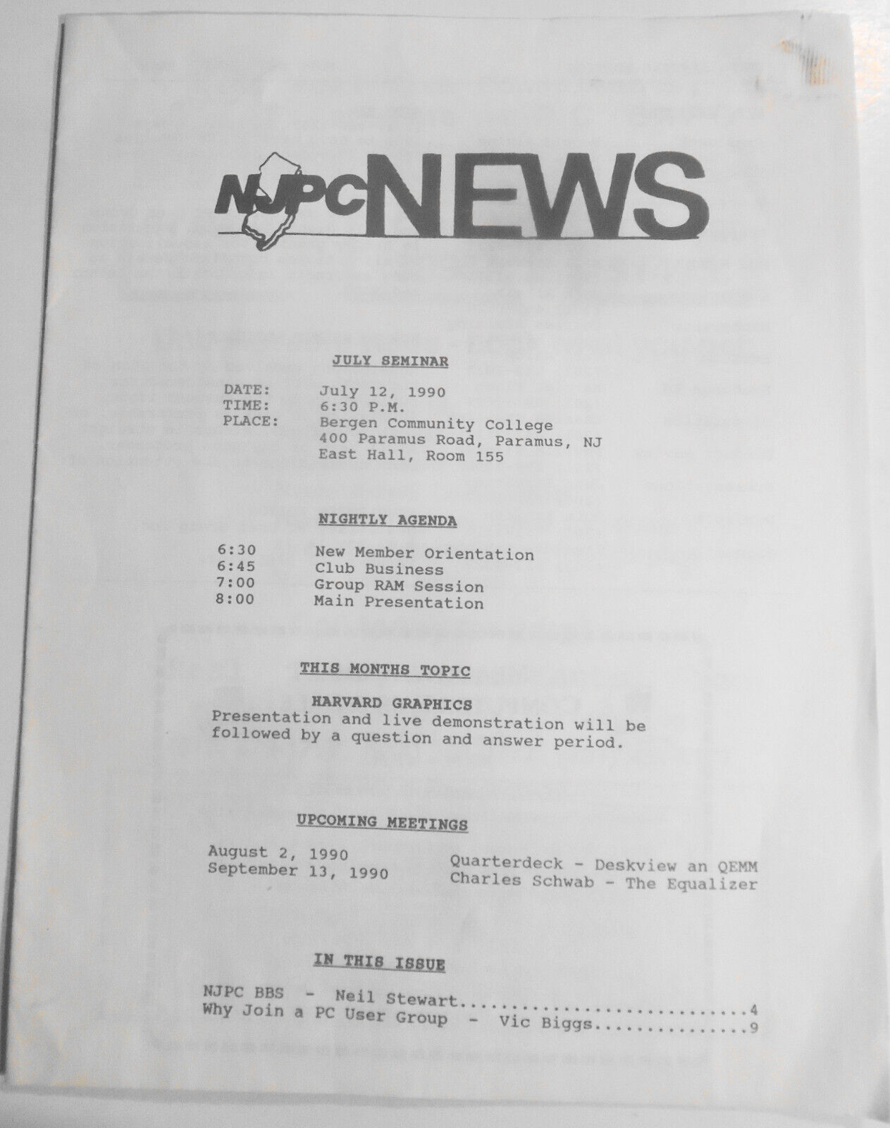 NJPC News, July 1990. New Jersey PC User Group newsletter