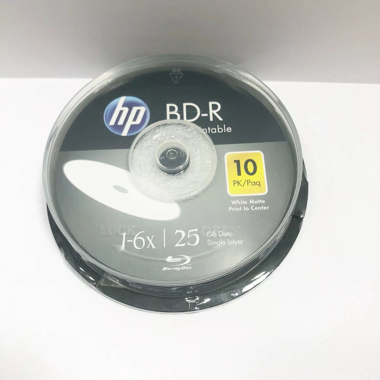 hp Bluray BD-R 25GB Single Layer 1-6x Speed Inkjet Printable Sealed Spindle 10ct
