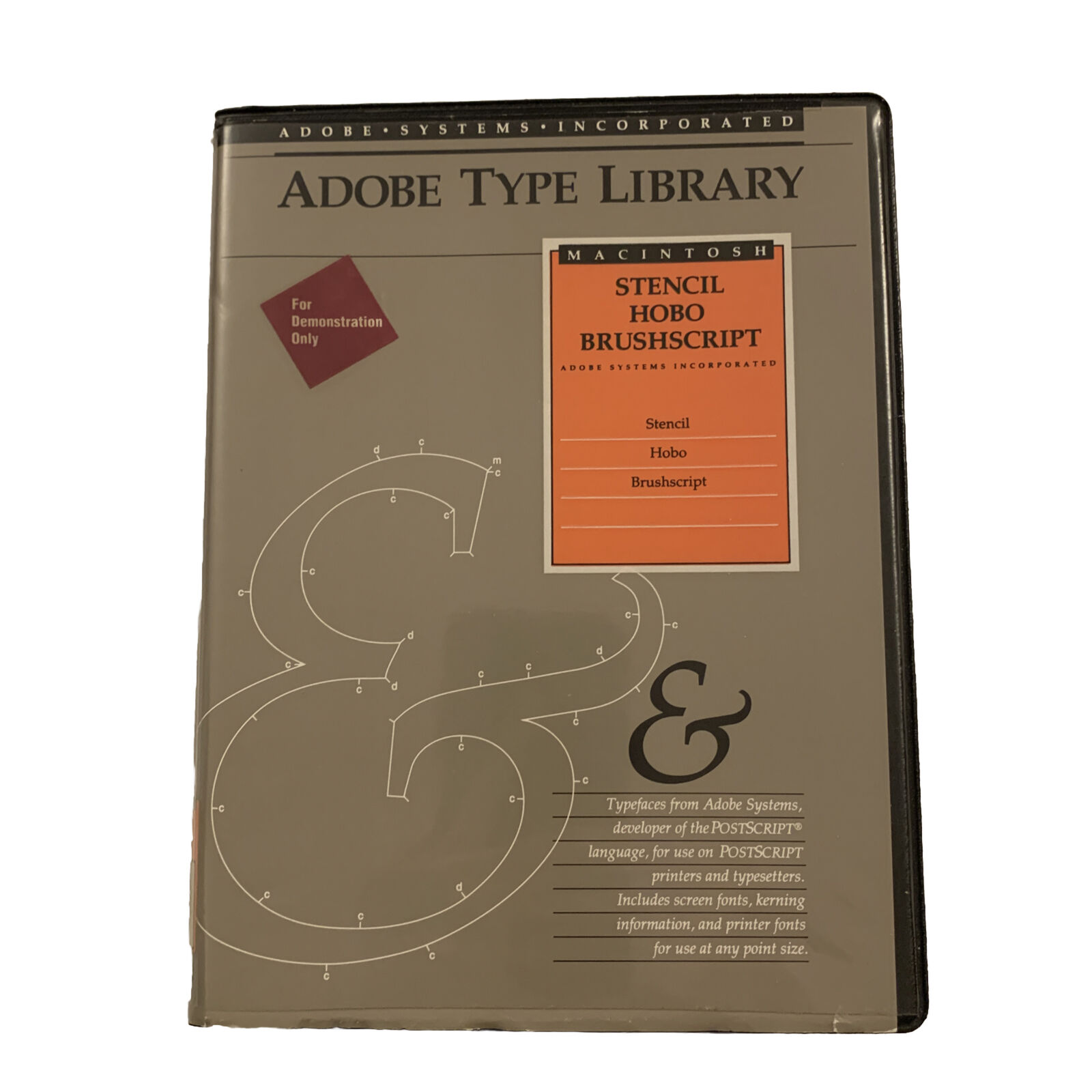 Vintage 1987 adobe type library for Apple Mac systems Stencil, Hobo, Brushscript