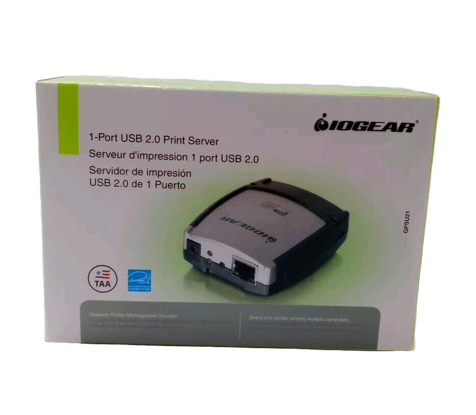 IOGEAR 1-Port USB 2.0 Print Server Model GPSU21 Energy Star Network Printer