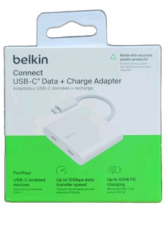 Belkin WCZ002BTWH Usb C Data Charge Adapter USB-C 3.2 Gen2 Ports 100W PD 10Gbps