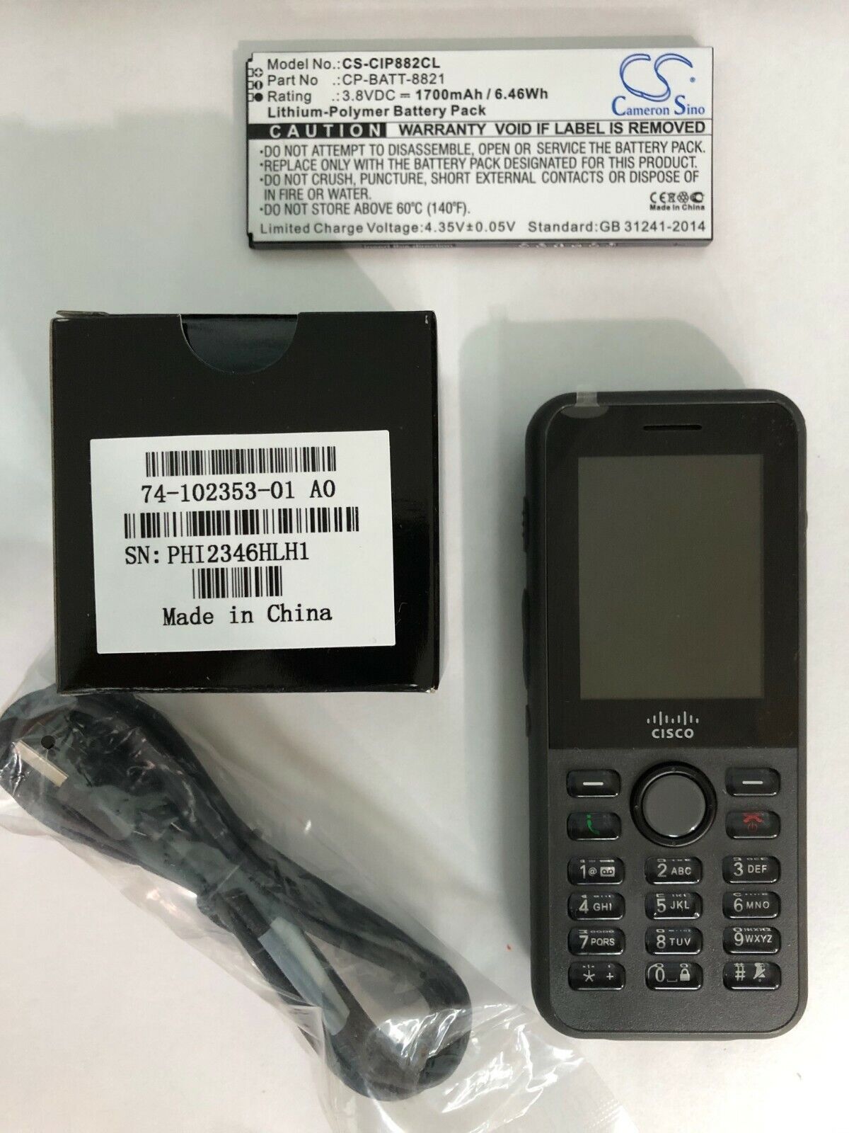 CISCO CP-8821-K9-BUN WIRELESS PHONE with NEW Battery and NEW USB Charger BUNDLE