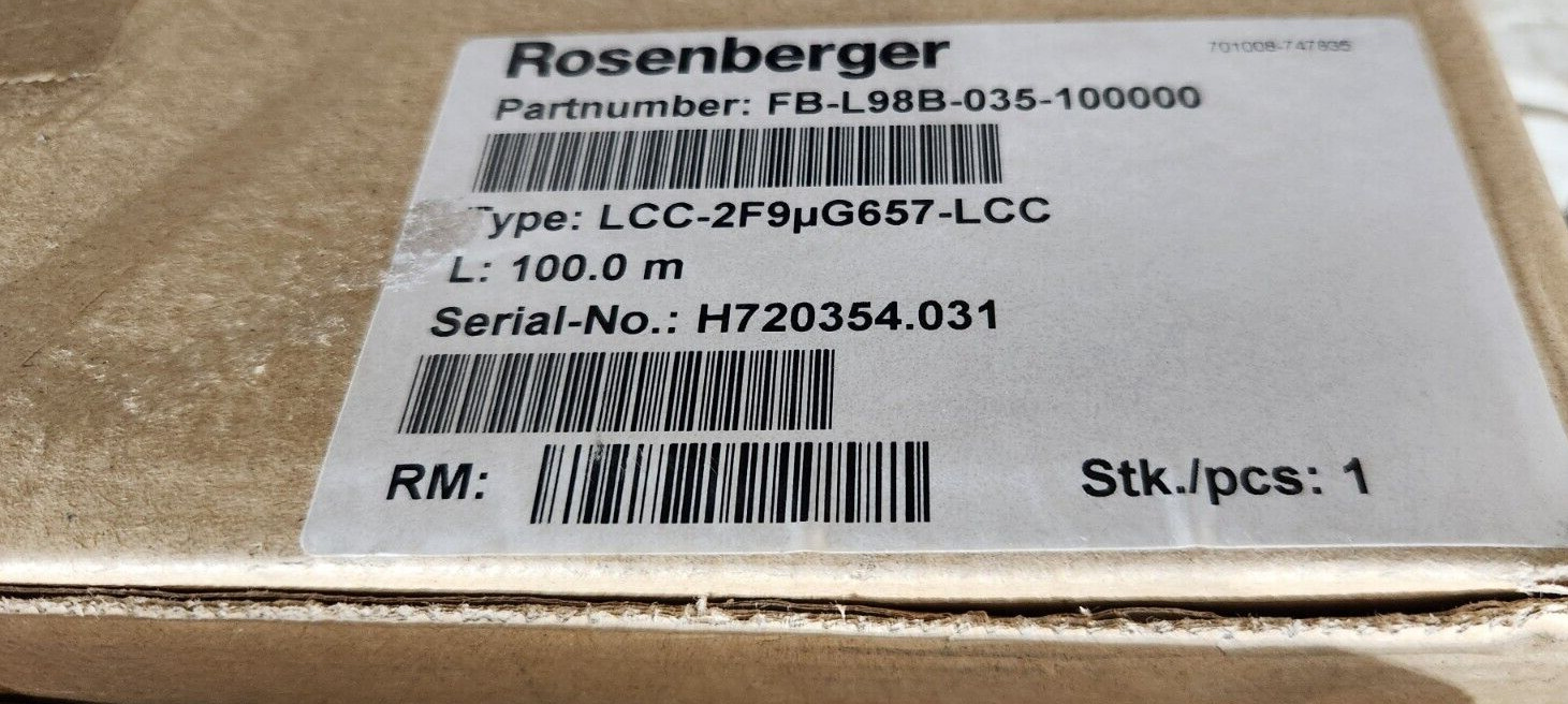 FB-L98B-035-100000 Rosenberger Ruggedized Single Mode Fiber Jumper NEW