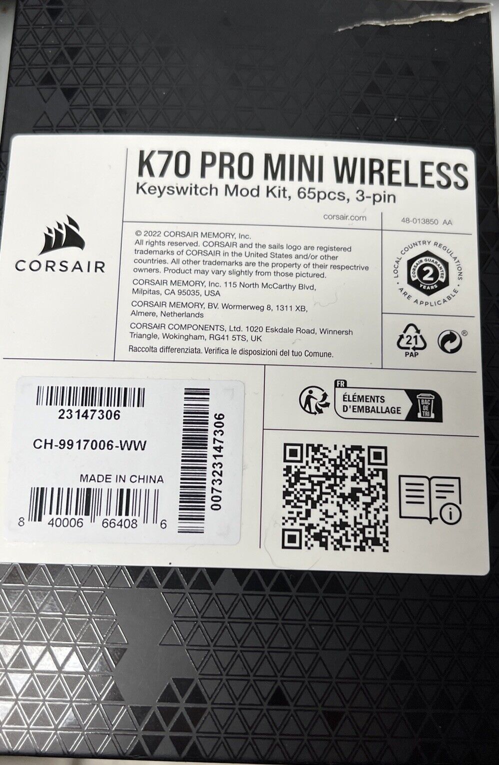 corsair k70 pro mini wireless Key switch Mod Kit, 65pcs, 3 Pin